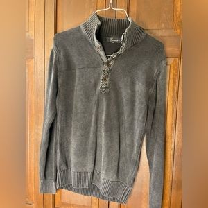 Mens Casuals Distressed Gray Mock Neck, Buttons, Pullover, Size small